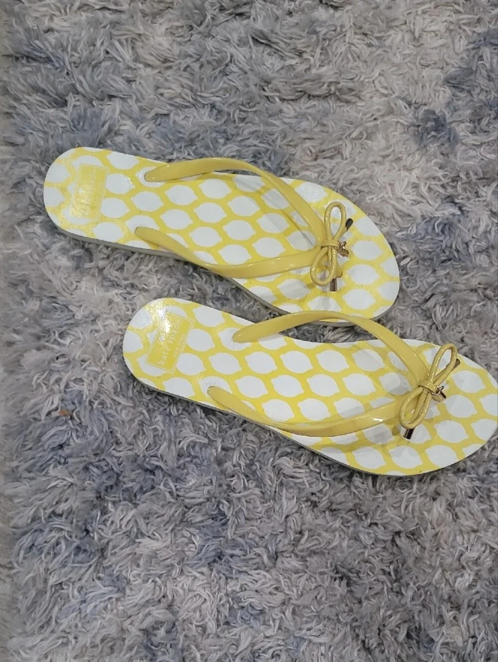 kate spade Yellow and White Patterned Bow Flip Flops